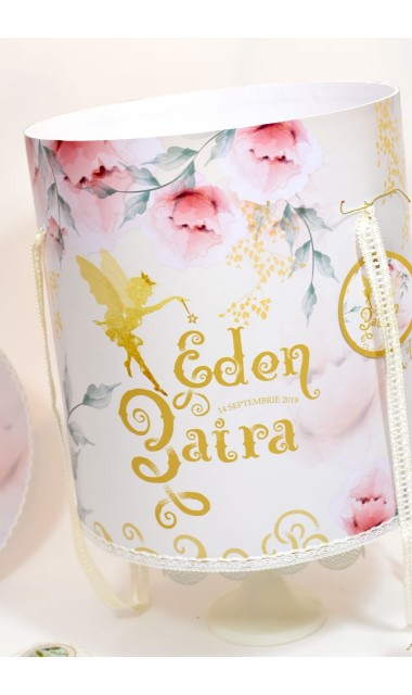 Trusou botez brodat pentru fetite personalizat cu licurici si clopotei, Gradina secreta 2
